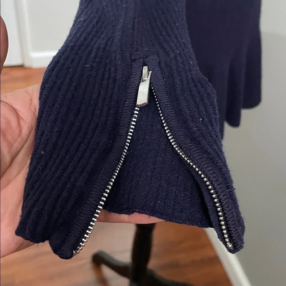 Venus Full Zip Ribbed Cardigan Sweater HiLo Navy Blue Long Slvs